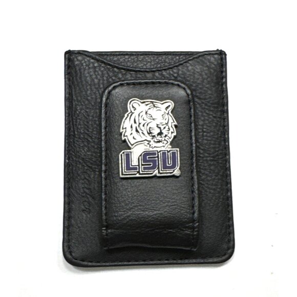 NWOT Louisiana State University Black Leather LSU Card Wallet with Magnetic Clip - Picture 1 of 6